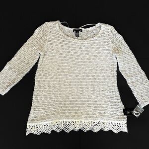 INC International Woman’s Size S Concepts Cream and Gray Knit Sweater NWT